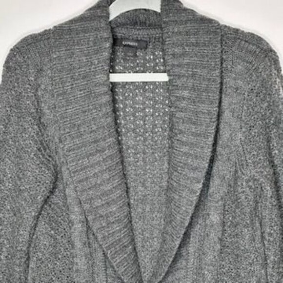 Express Gray Shawl Collar Knit Cardigan Sweater Womens L Chunky Wool Blend - Picture 3 of 7